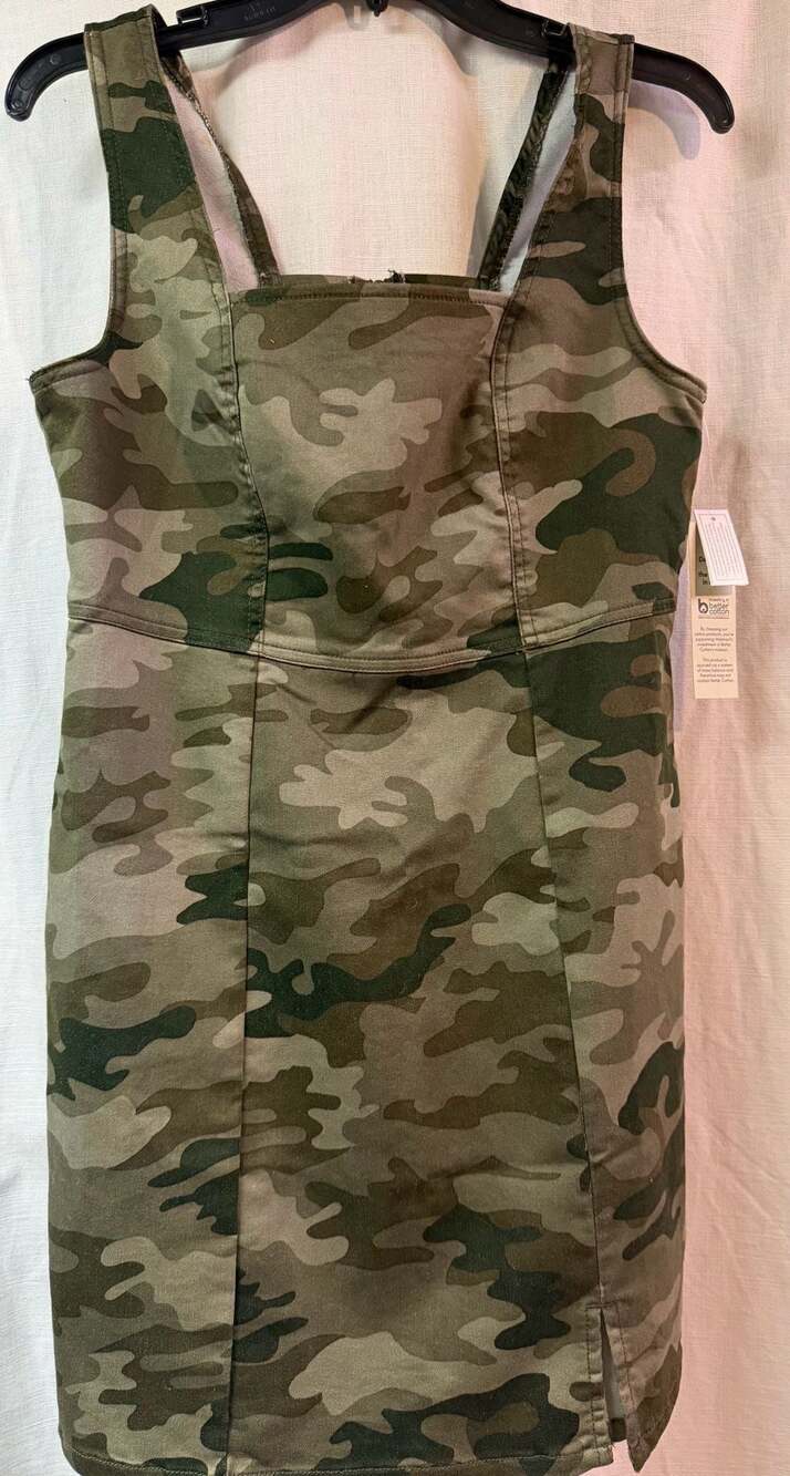 No Boundaries Camo Print Juniors Denim Pinafore Dress NWT
